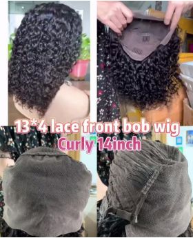 13*4 lace front bob wig curly 