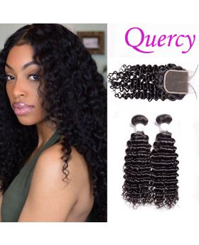 8A 2 bundles with lace closure 4*4inch deep curl