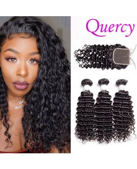 10A 3 bundles with lace closure 4*4inch deep curl