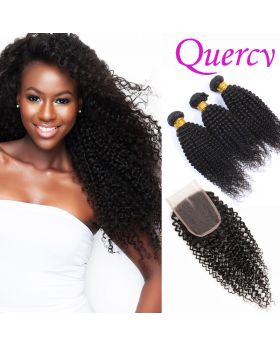 10A 3 bundles with lace closure 4*4inch kinky curl