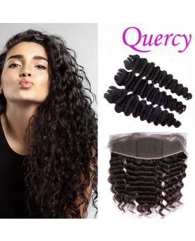 9A 3 bundles with lace frontal 13*4inch deep wave